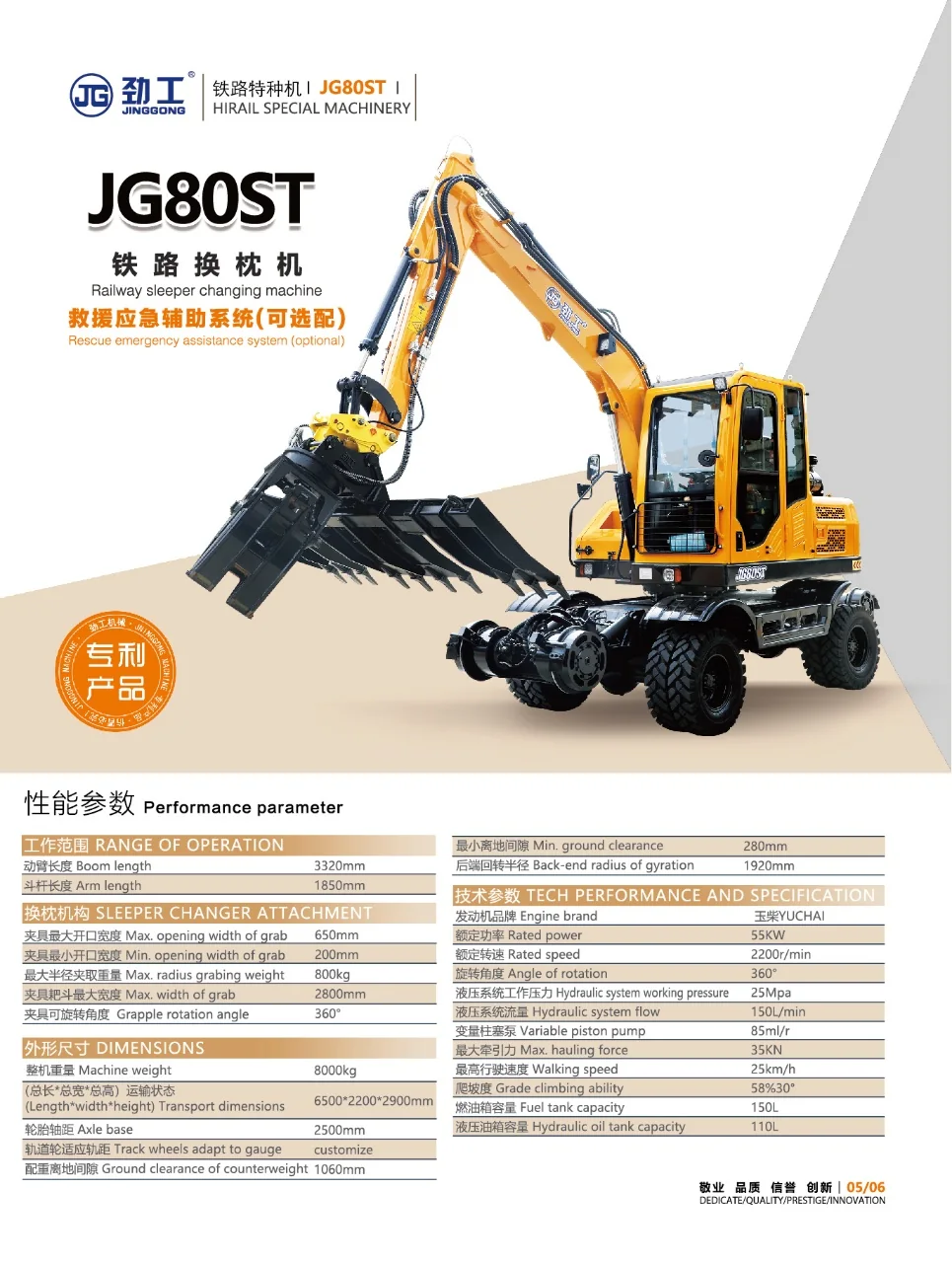 JG80ST wheel-mounted railway sleeper changing machine by Jinggong