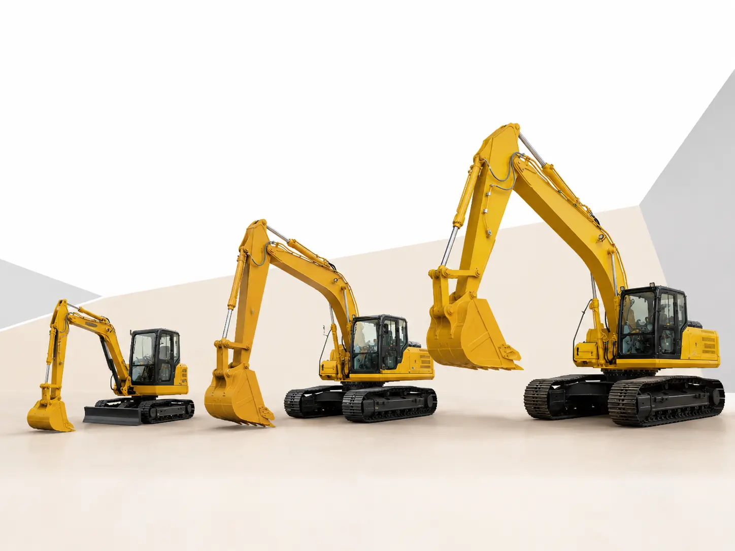 Visual comparison of mini excavator operating weight classes from smaller to larger machines
