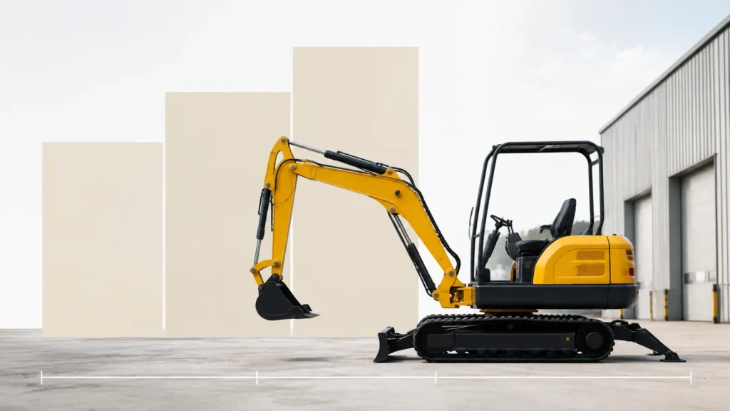 Mini excavator size chart showing a compact excavator and visual size comparison cues